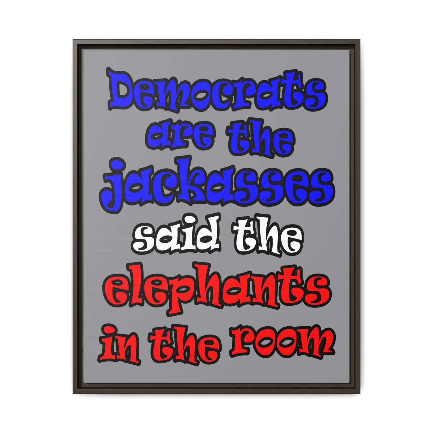 donkeys and elephants - framed canvas art (grey)
