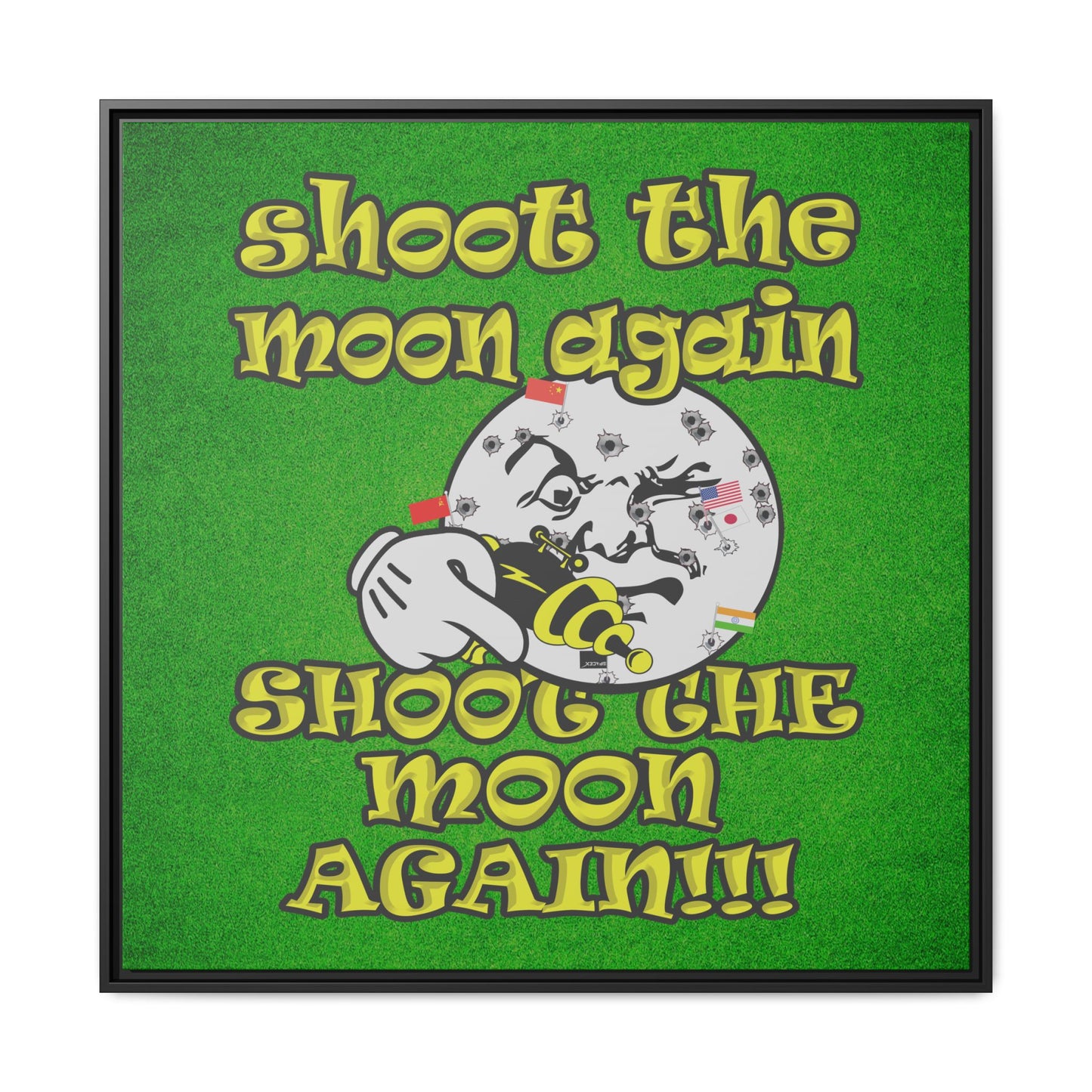shoot the moon again - framed canvas art (green turf)