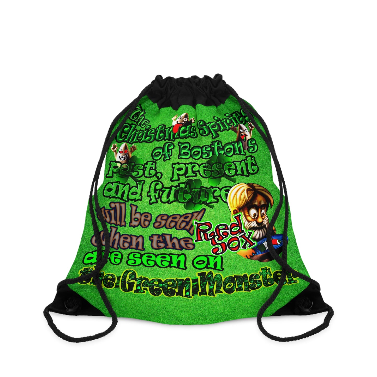 christmas spirits of boston - Drawstring Bag (green turf)