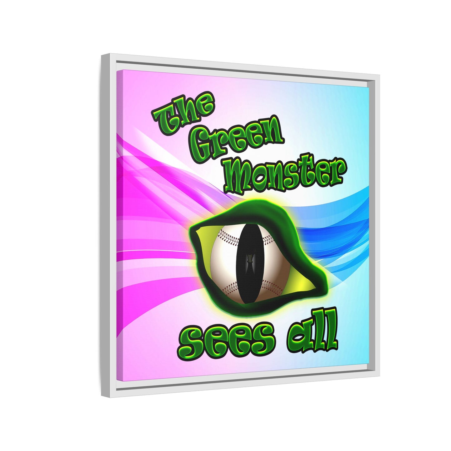 green monster - framed canvas art (light blue-pink wave)