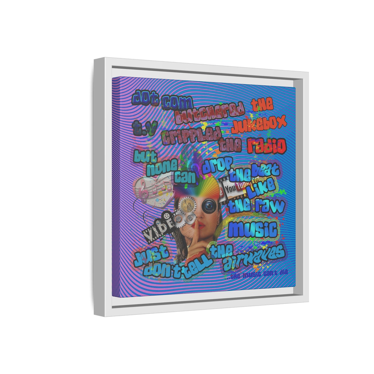 drop the beat - framed canvas art (light blue-purple wave)