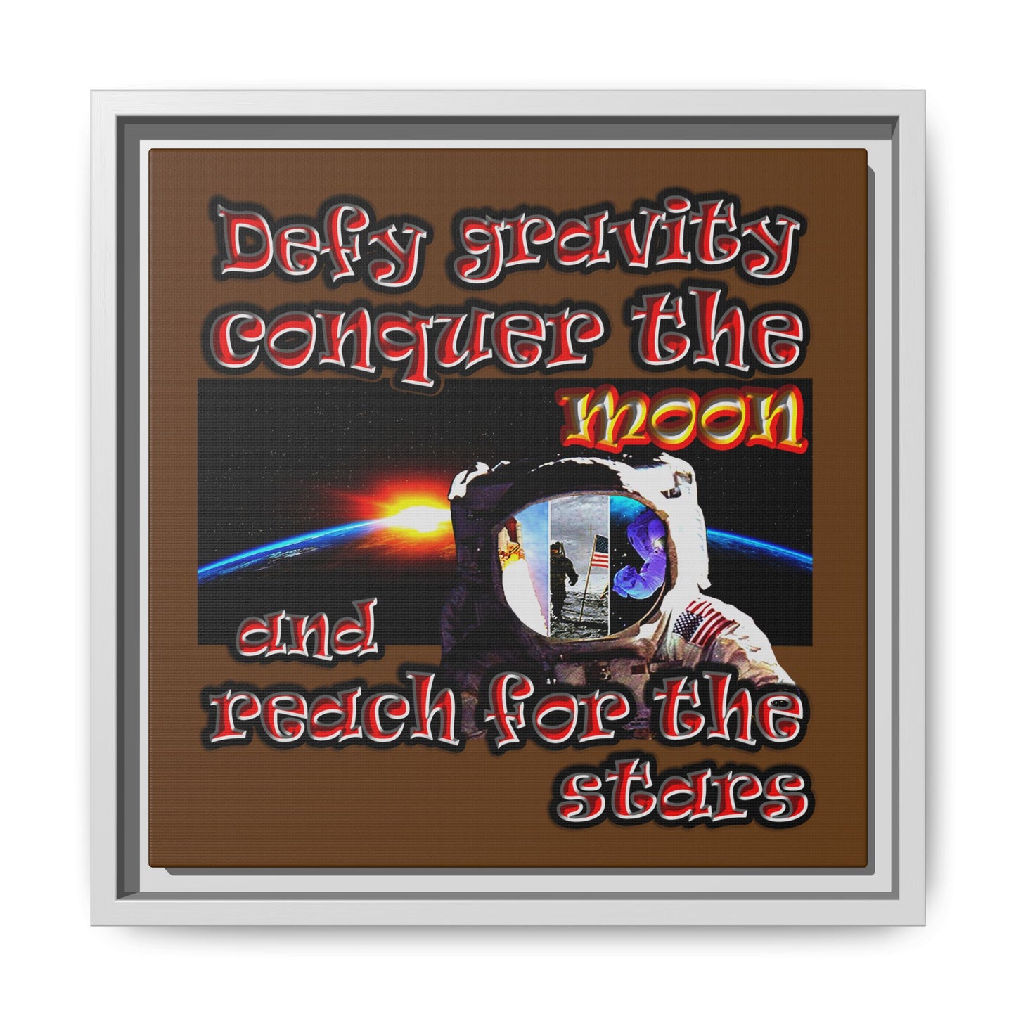 defy conquer reach - framed canvas art (brown)