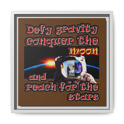 defy conquer reach - framed canvas art (brown)