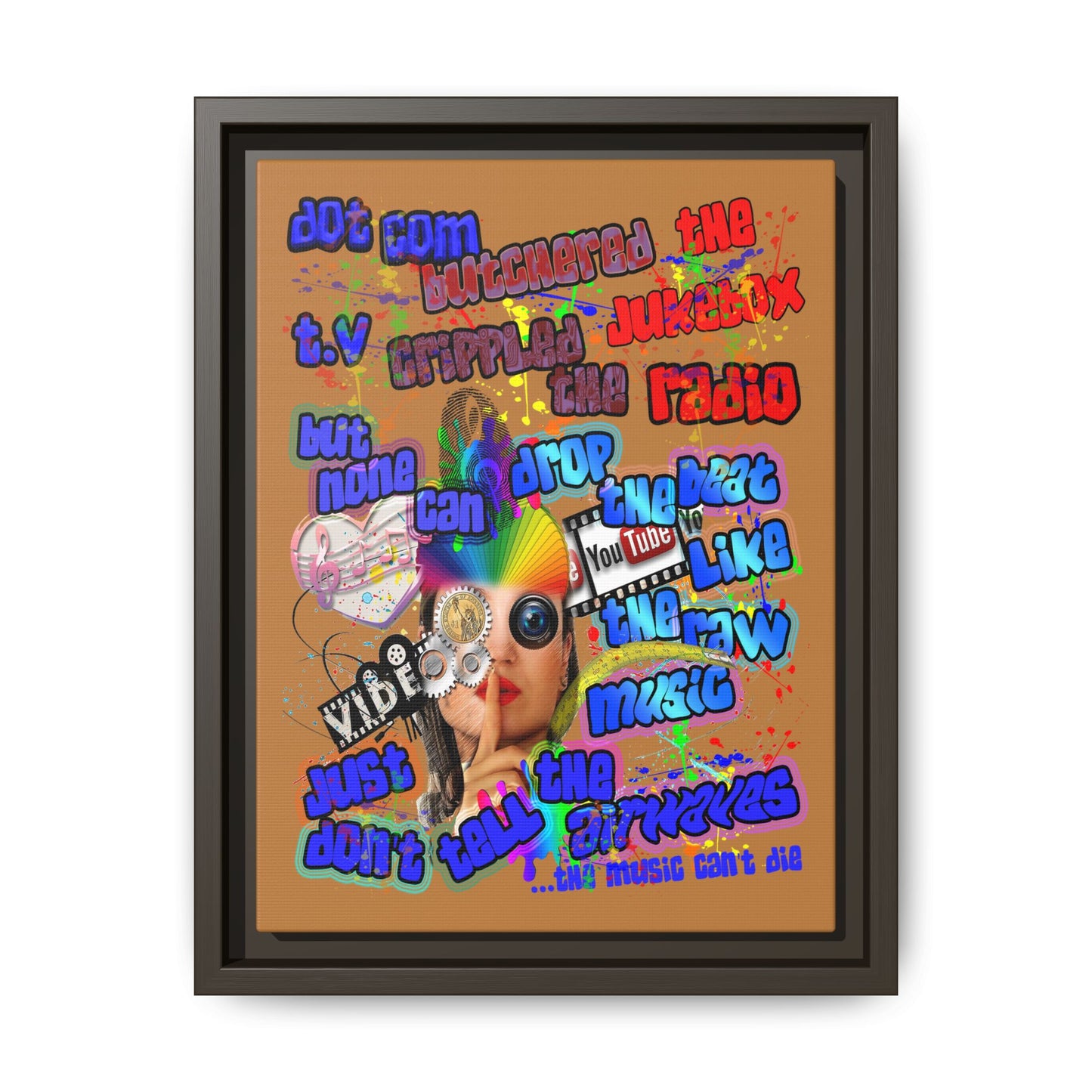 drop the beat - framed canvas art (light brown)