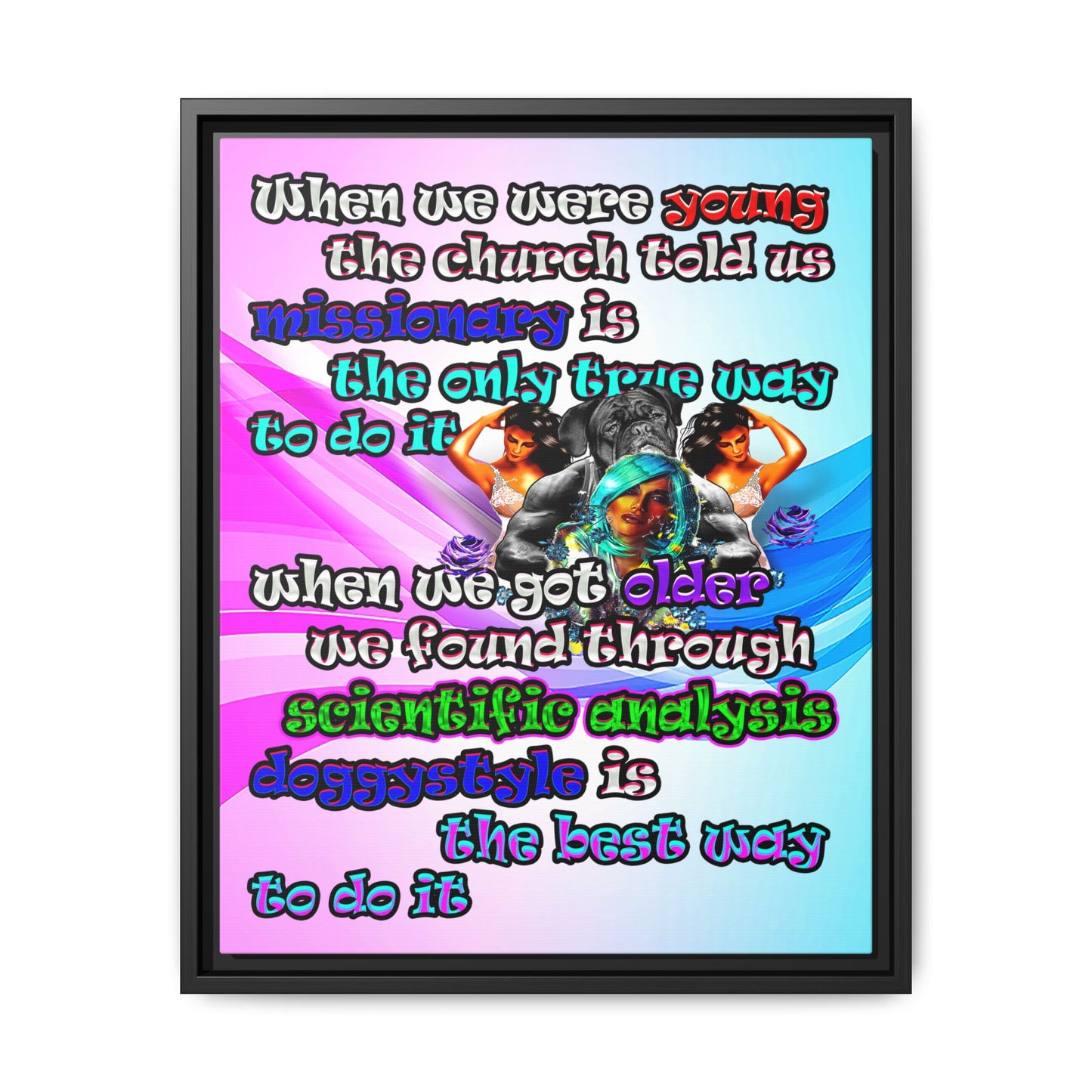 doggystyle - framed canvas art (light blue-pink wave)