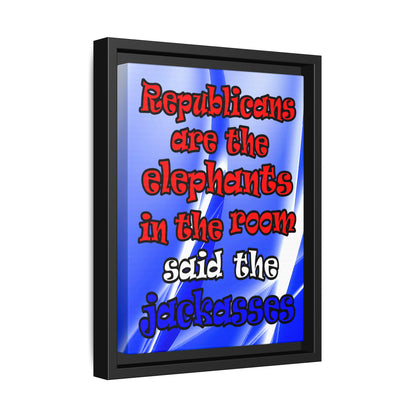 donkeys and elephants - framed canvas art (blue-white wave)
