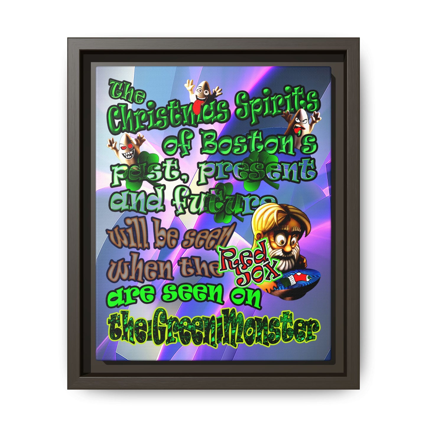 christmas spirits of boston - framed canvas art (grey-pink wave)
