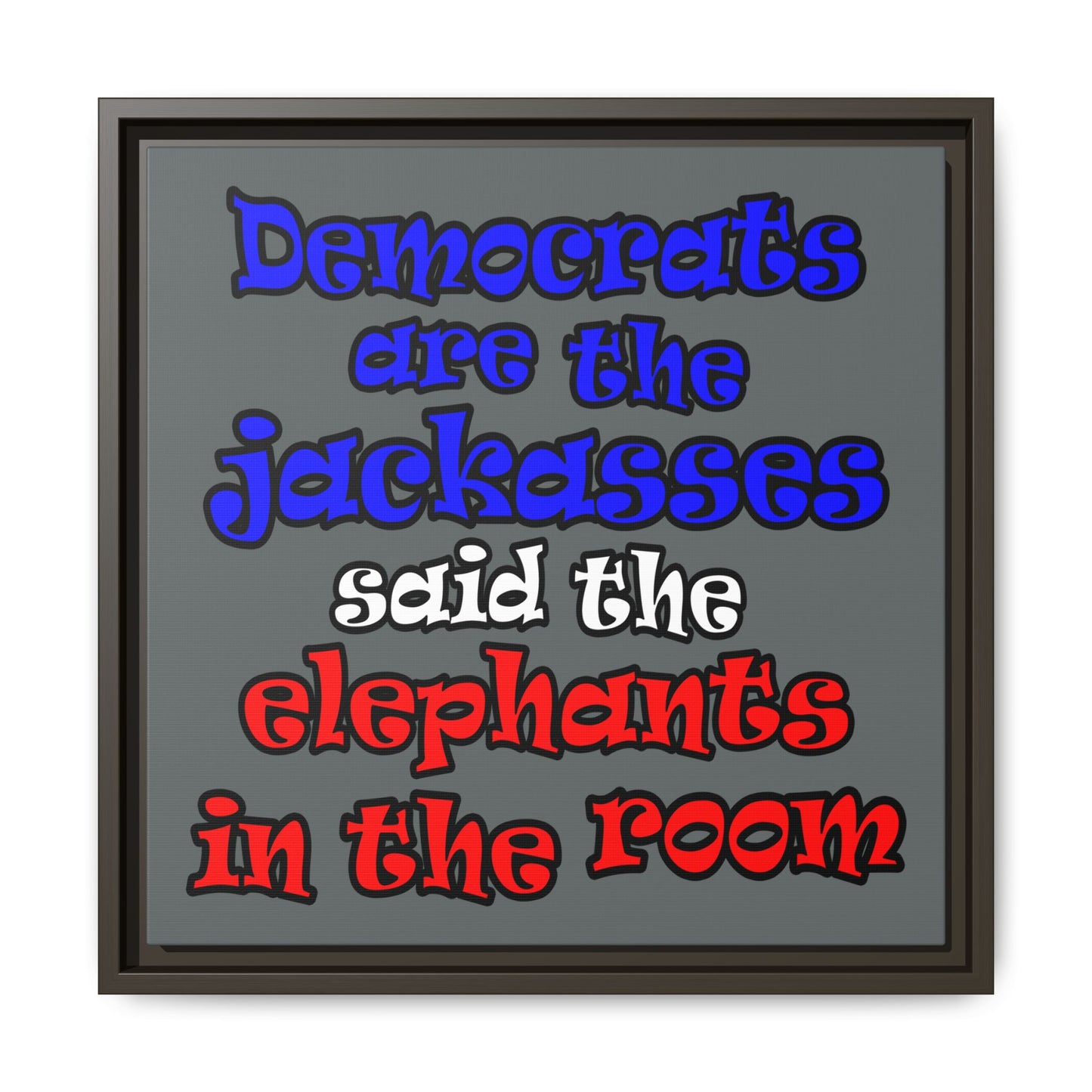 donkeys and elephants - framed canvas art (dark grey)