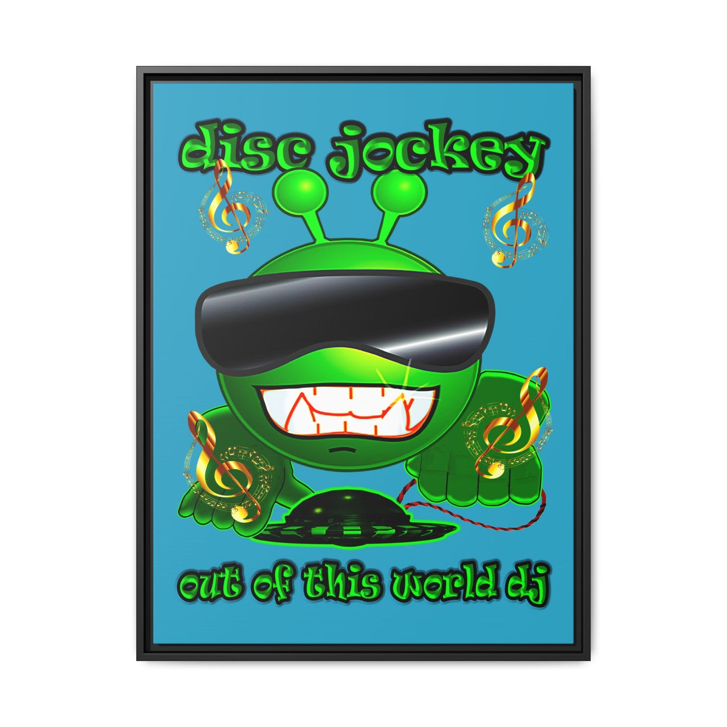 disc jockey - framed canvas art (turquoise)