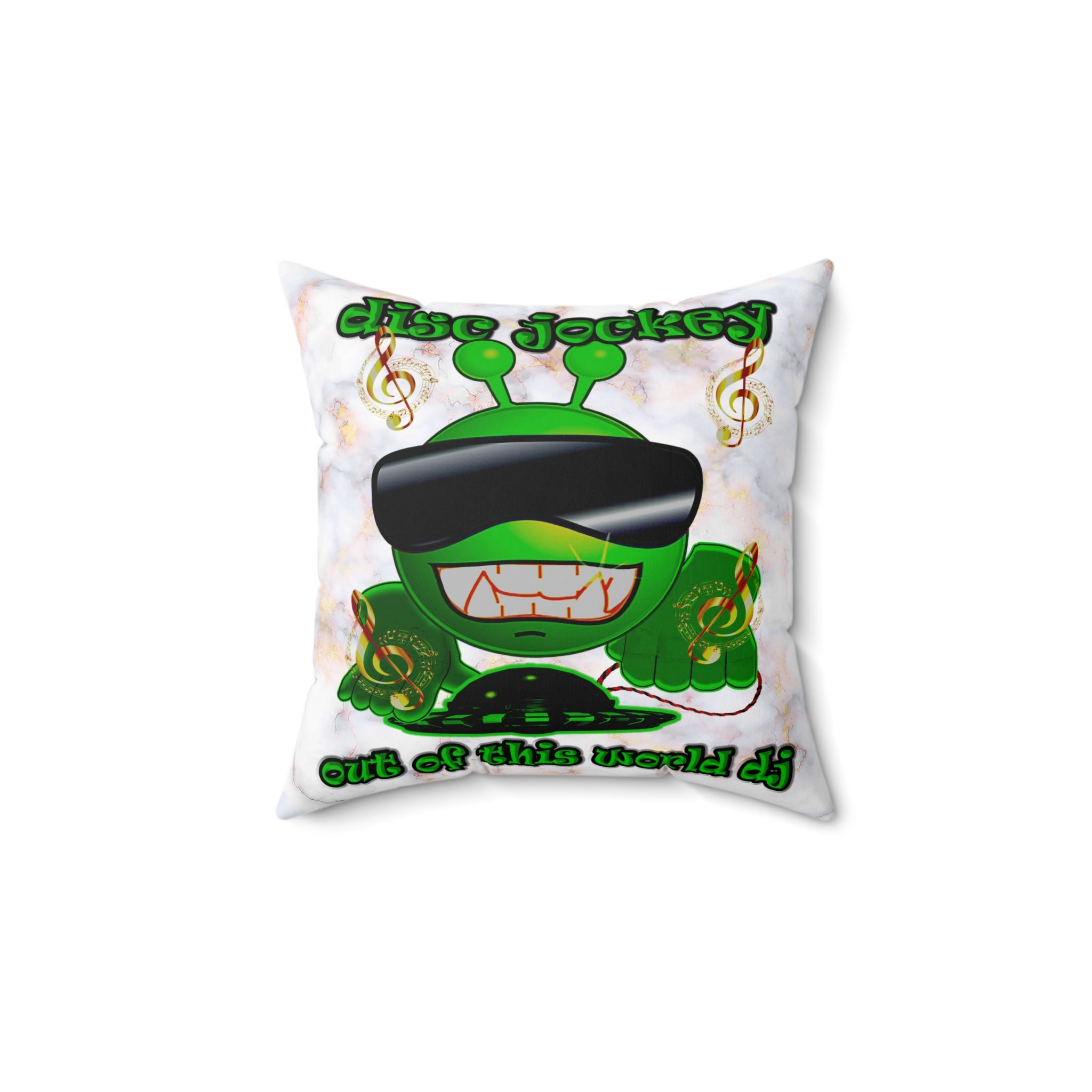 disc jockey - Spun Polyester Square Pillow - (white marble)