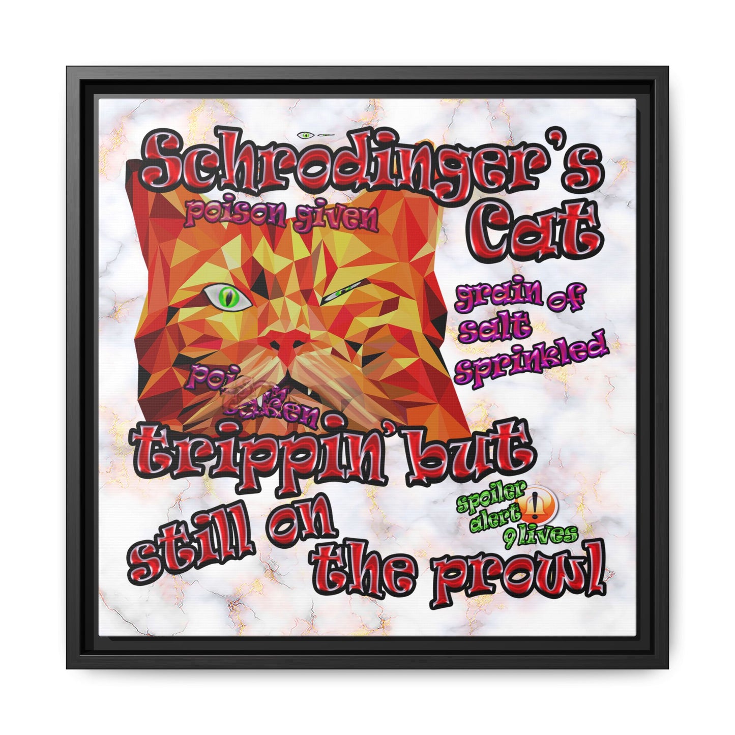 schrodinger's cat - framed canvas art (white marble)