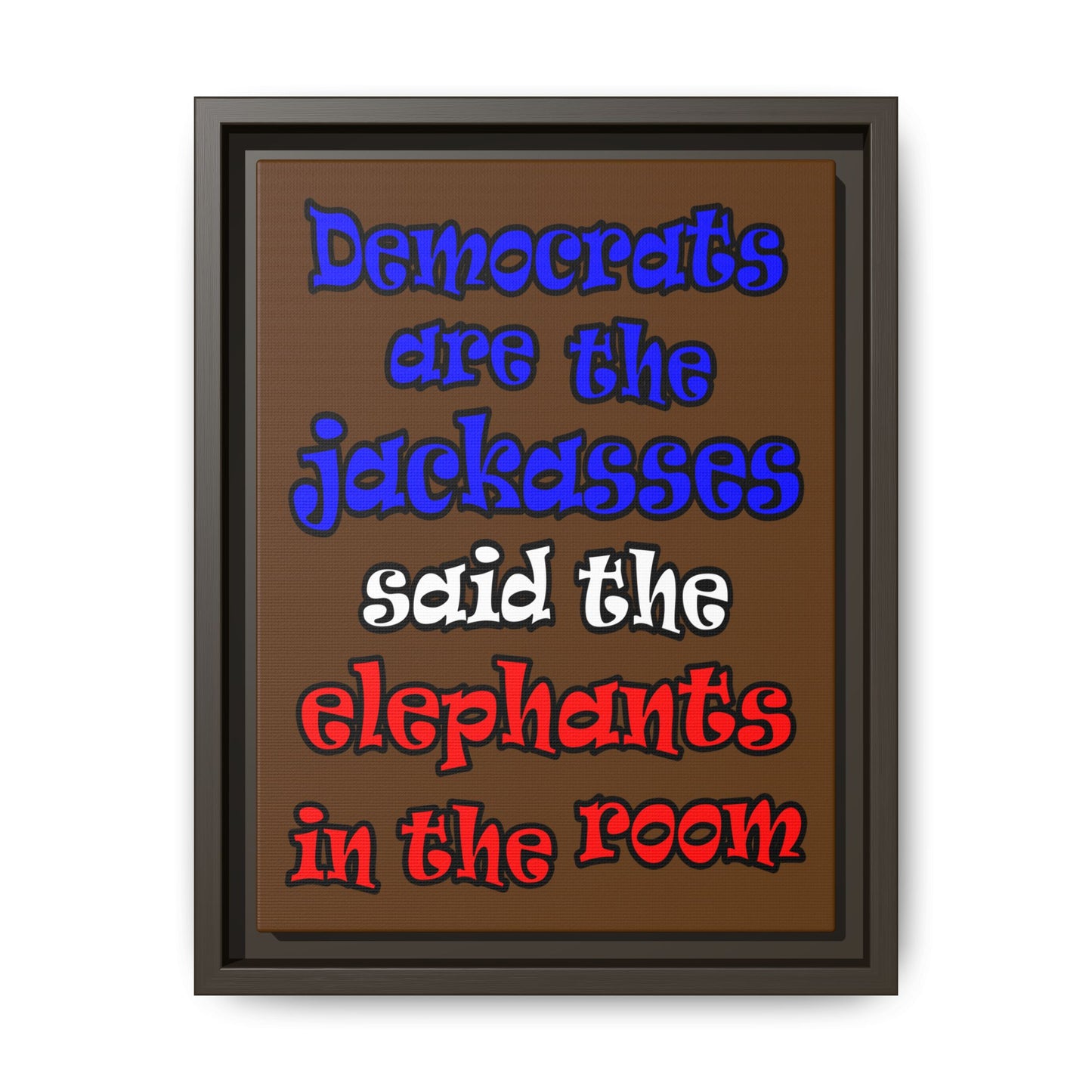 donkeys and elephants - framed canvas art (brown)