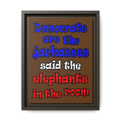 donkeys and elephants - framed canvas art (brown)