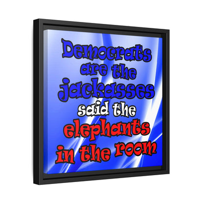 donkeys and elephants - framed canvas art (blue-white wave)