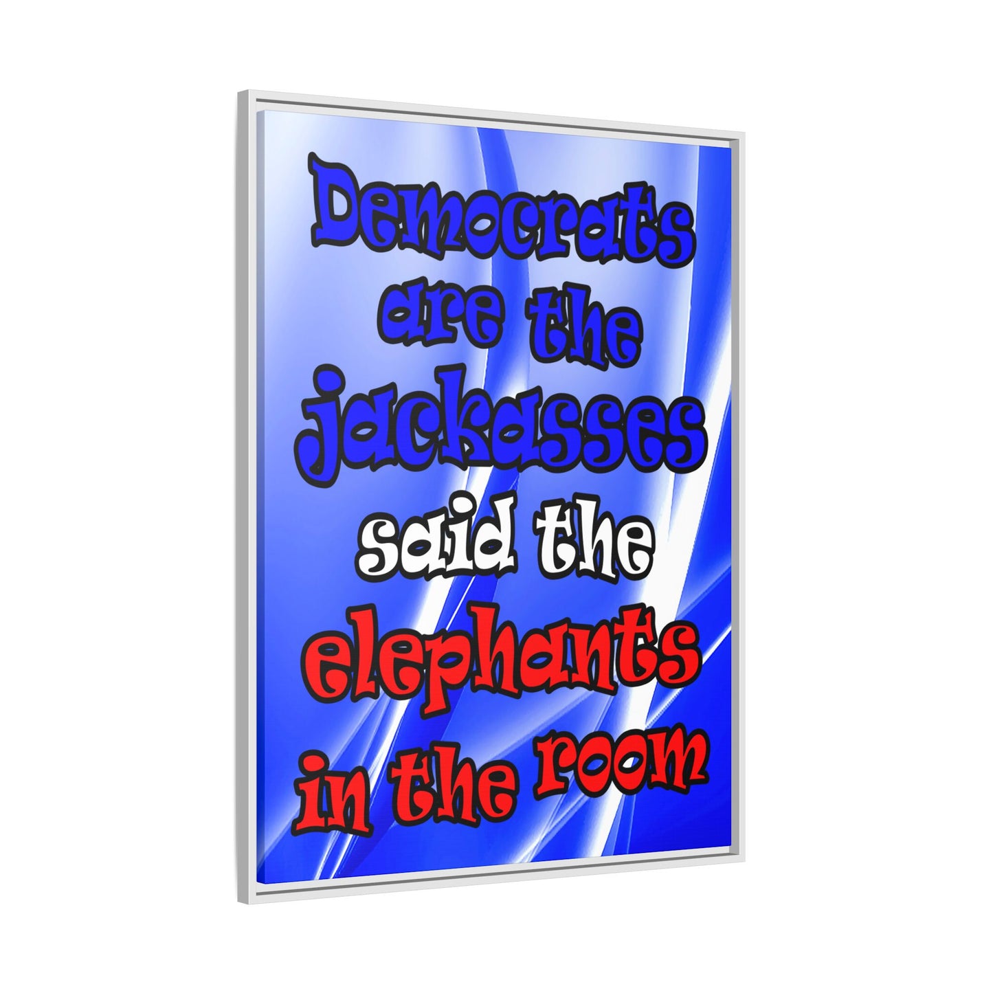 donkeys and elephants - framed canvas art (blue-white wave)