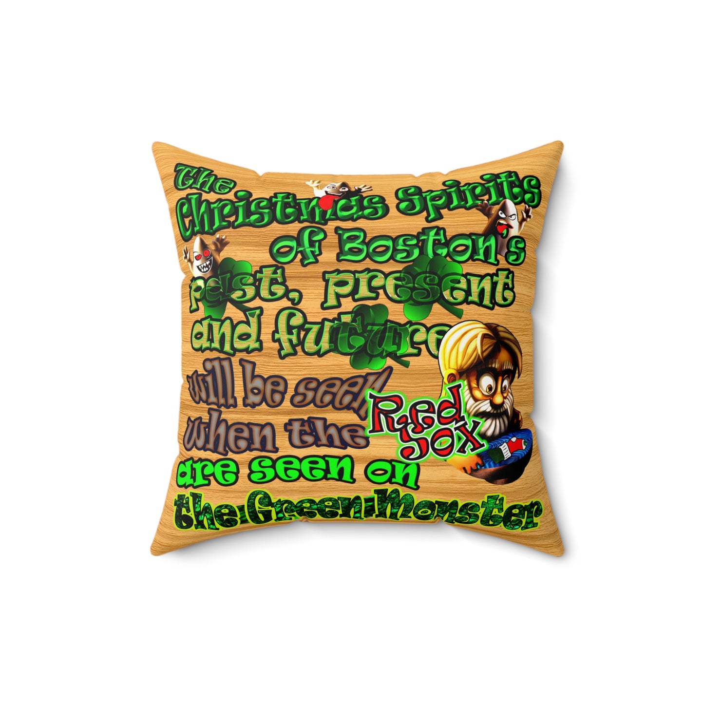 christmas spirits of boston - Faux Suede Square Pillow - (butterscotch wood finish)