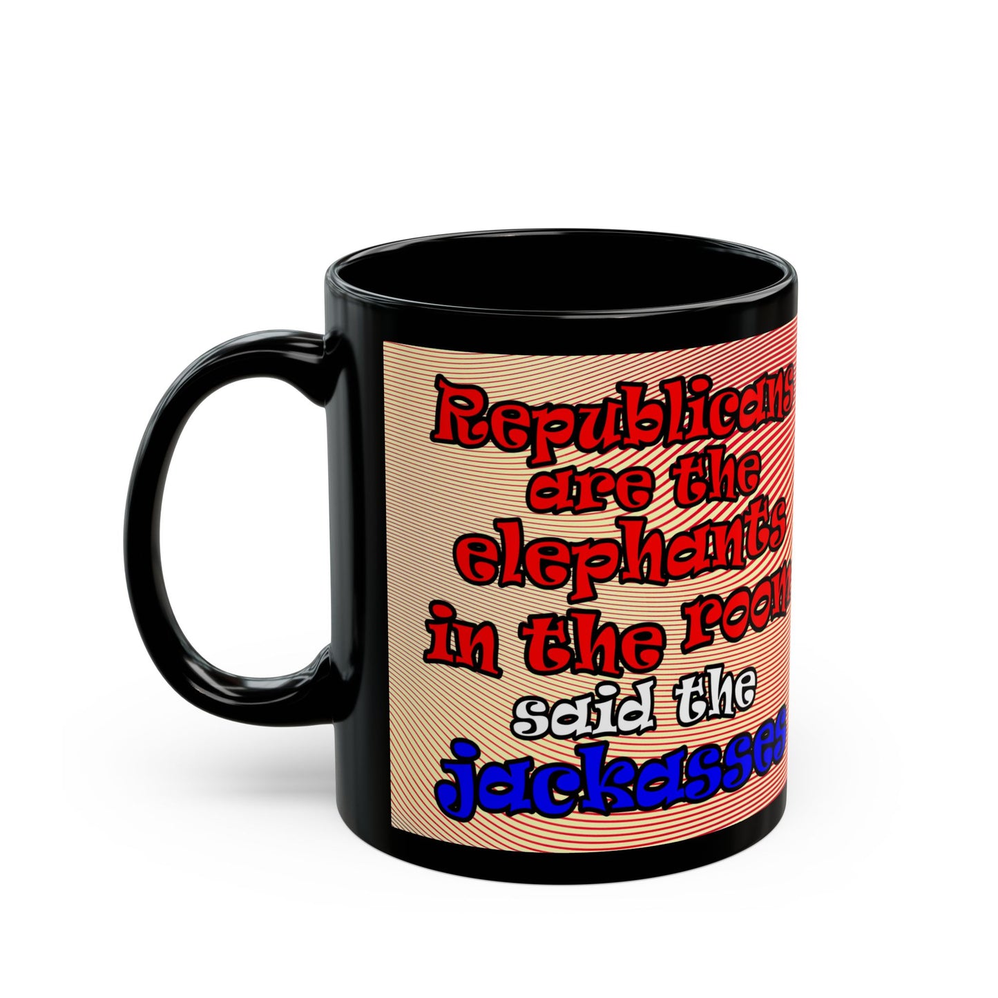 donkeys and elephants - Black Mug (yellow-orange wave)