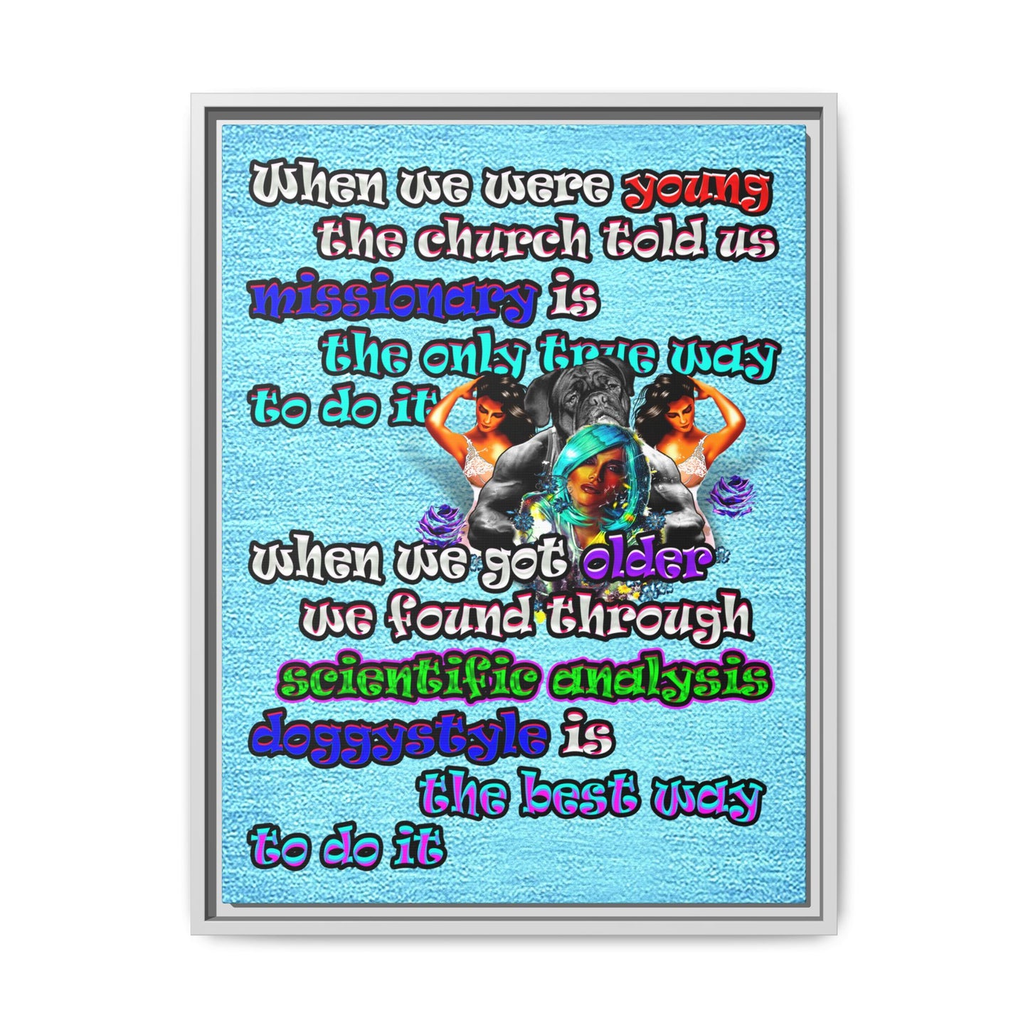 doggystyle - framed canvas art (faded blue)