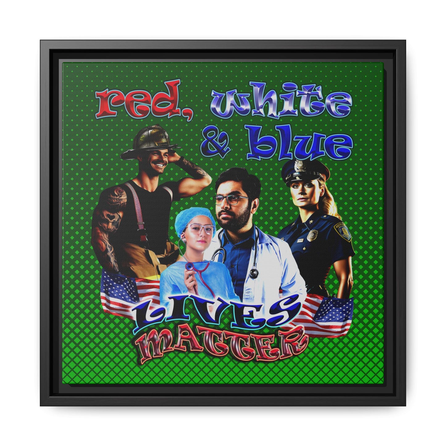 rw&b lives matter - framed canvas art (logo green)