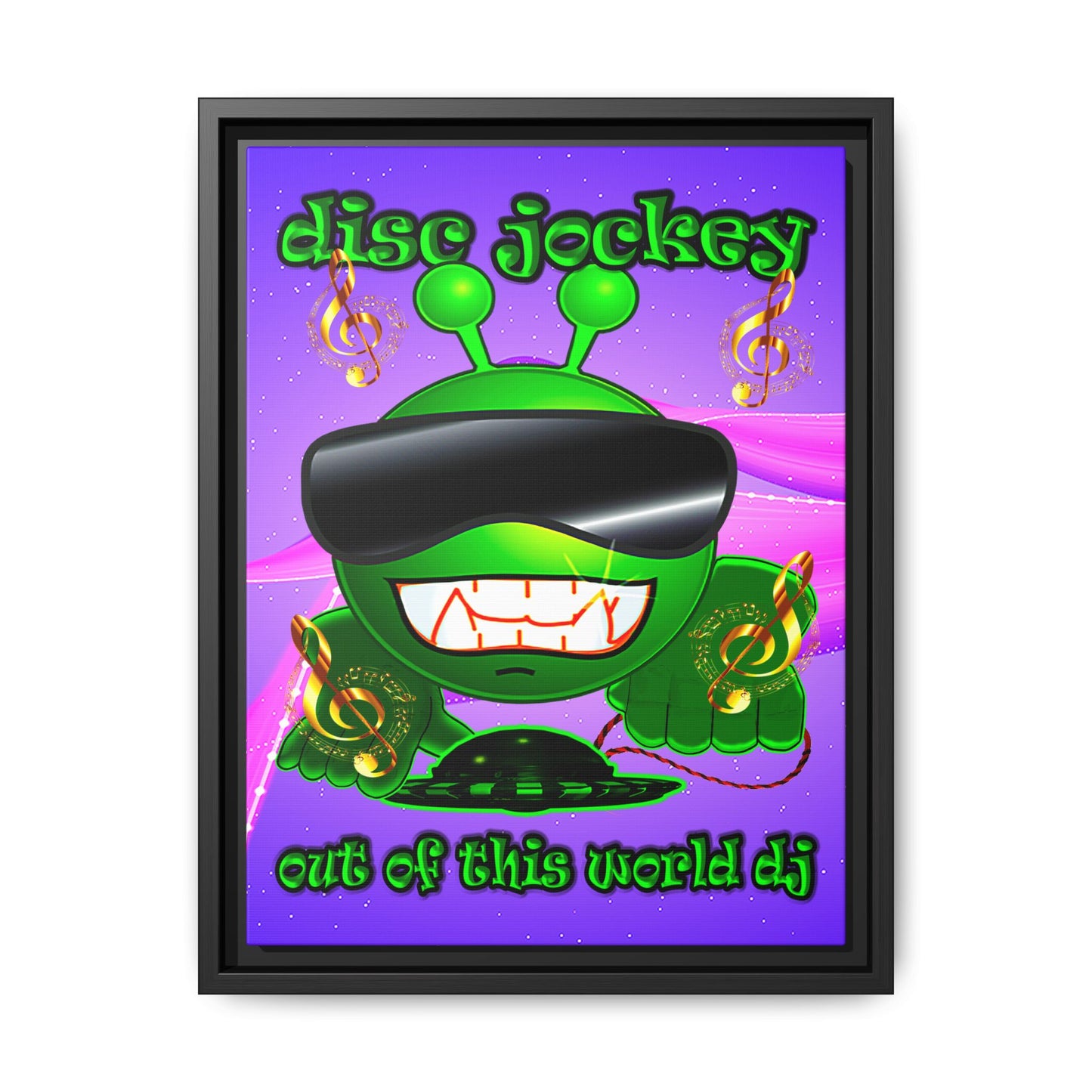 disc jockey - framed canvas art (purple-pink wave)