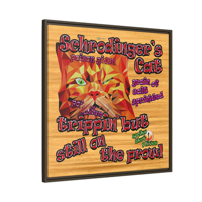 schrodinger's cat - framed canvas art (butterscotch wood finish)