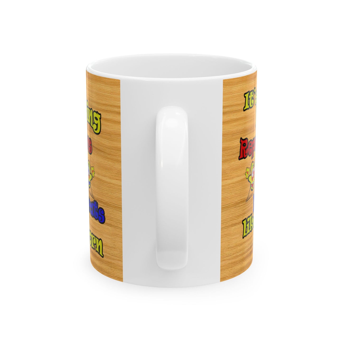 popping like popcorn - White Mug (butterscotch wood finish)