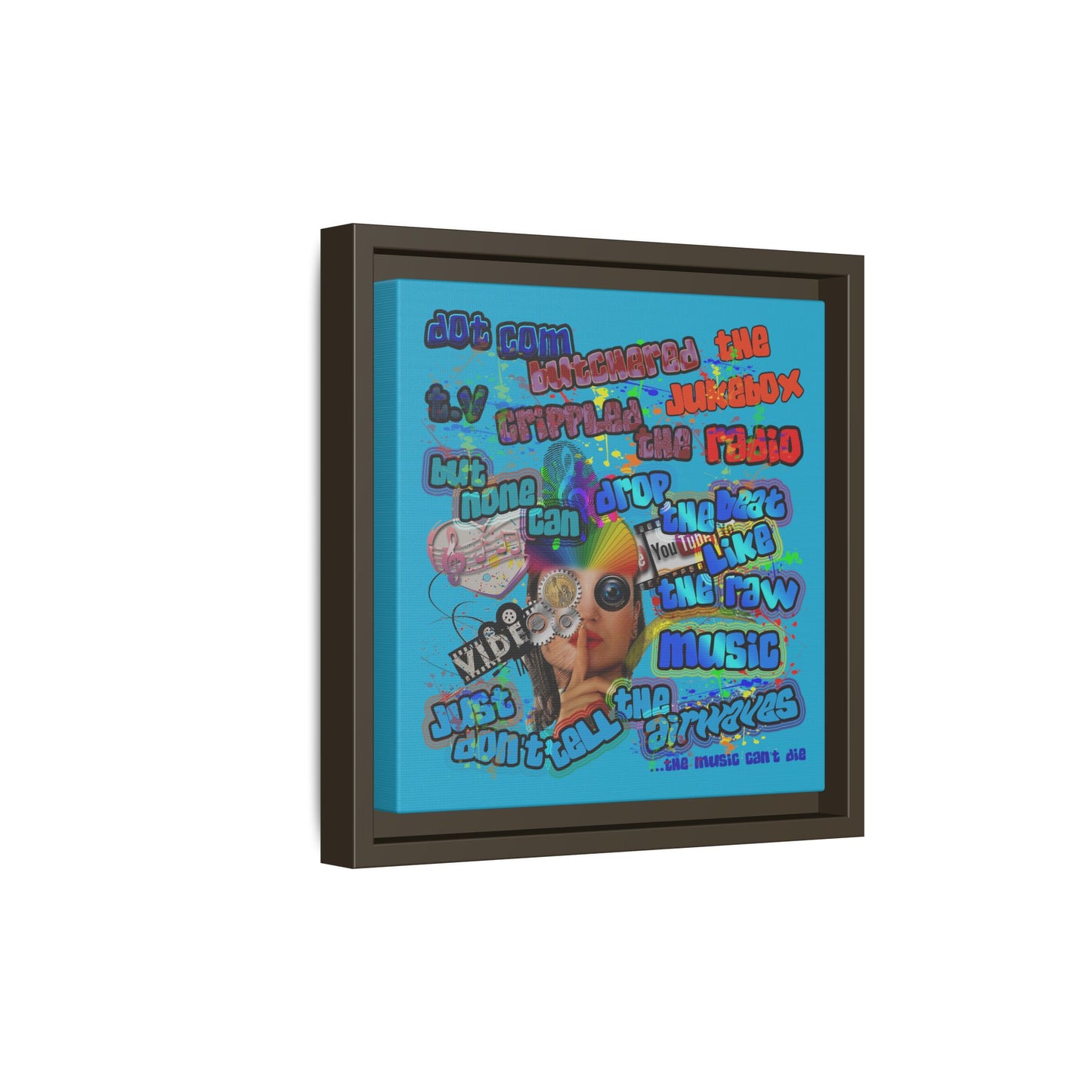 drop the beat - framed canvas art (turquoise)