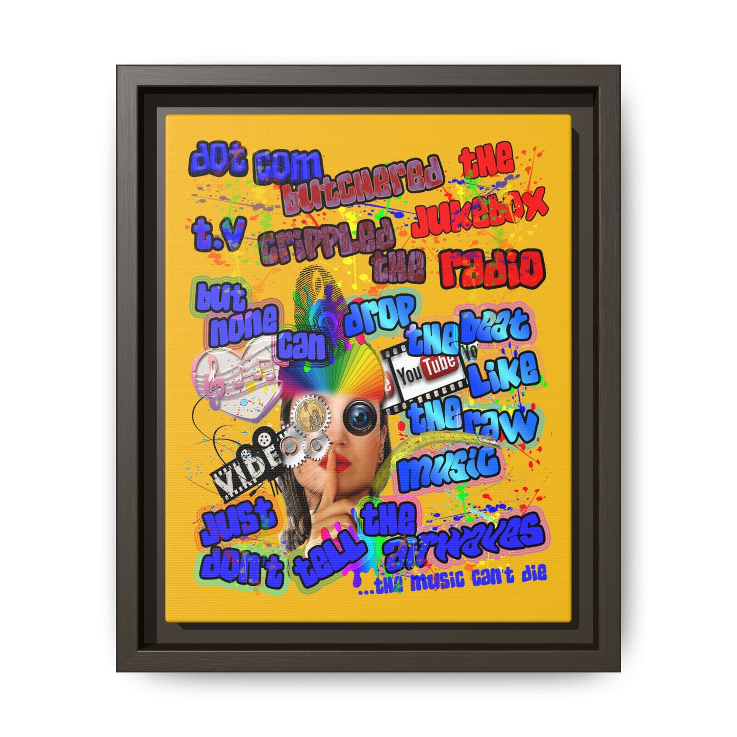 drop the beat - framed canvas art (yellow)
