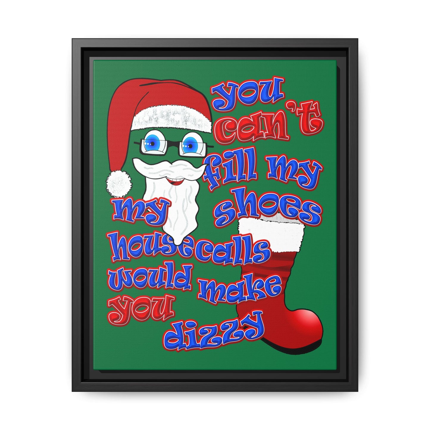 santa's shoes - framed canvas art (dark green)