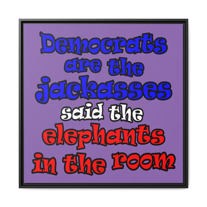 donkeys and elephants - framed canvas art (light purple)