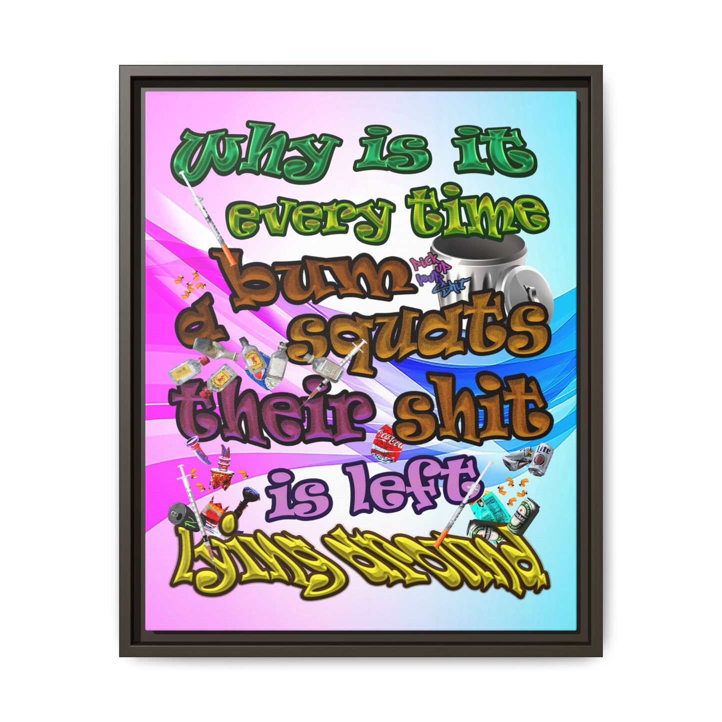 the bum's shit - framed canvas art (light blue-pink wave)