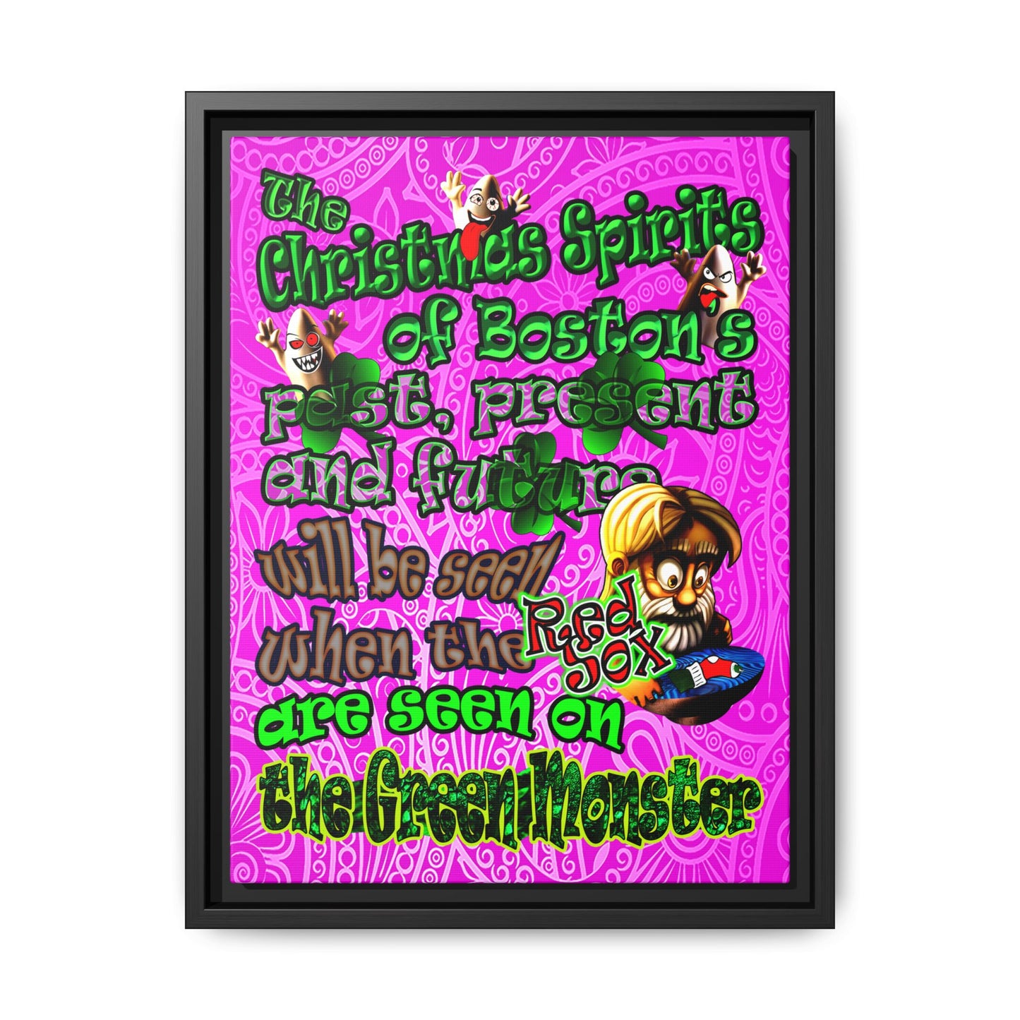 christmas spirits of boston - framed canvas art (pink swirl)