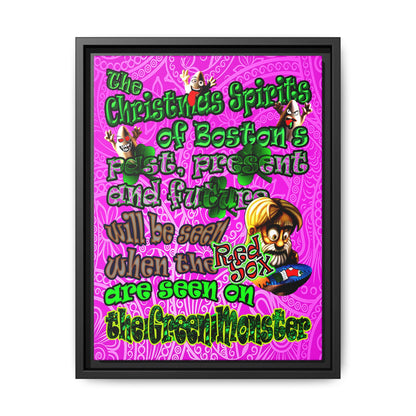 christmas spirits of boston - framed canvas art (pink swirl)