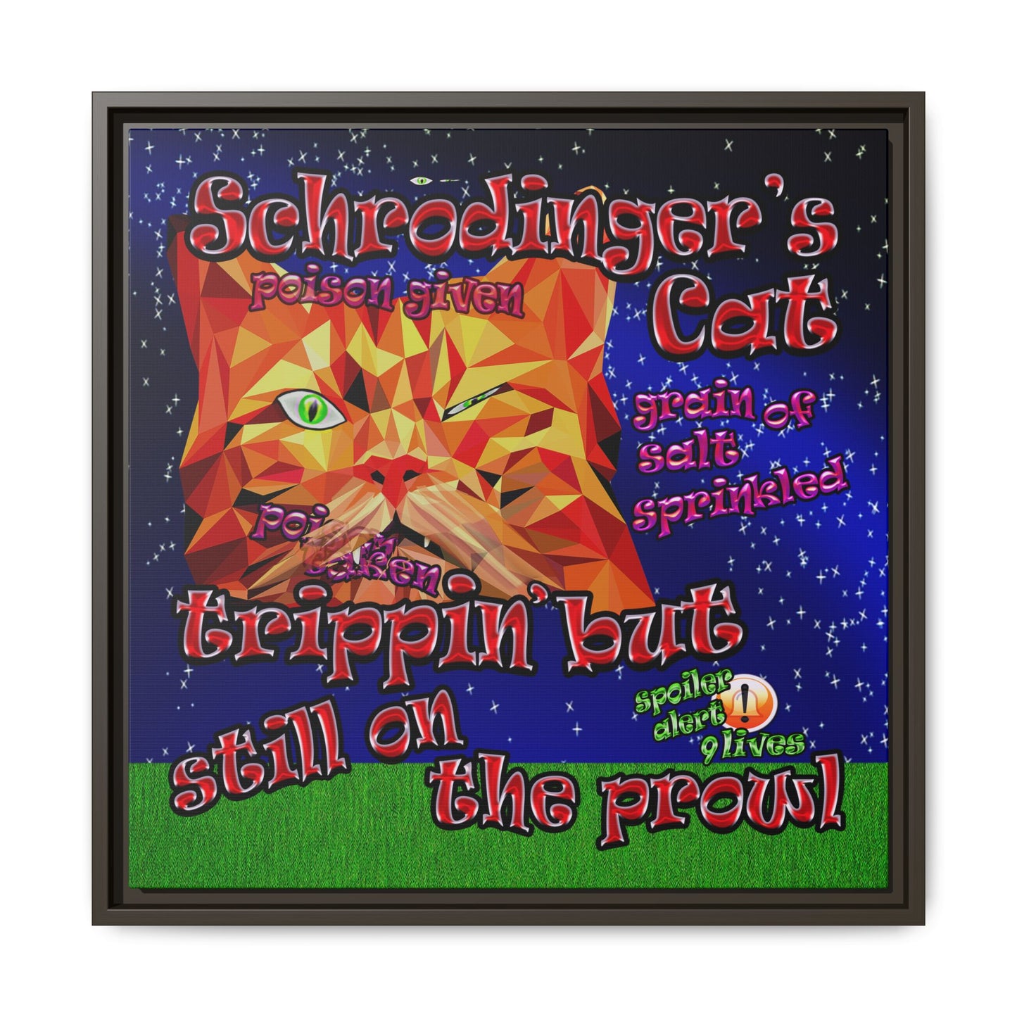 schrodinger's cat - framed canvas art ('snoops' background)