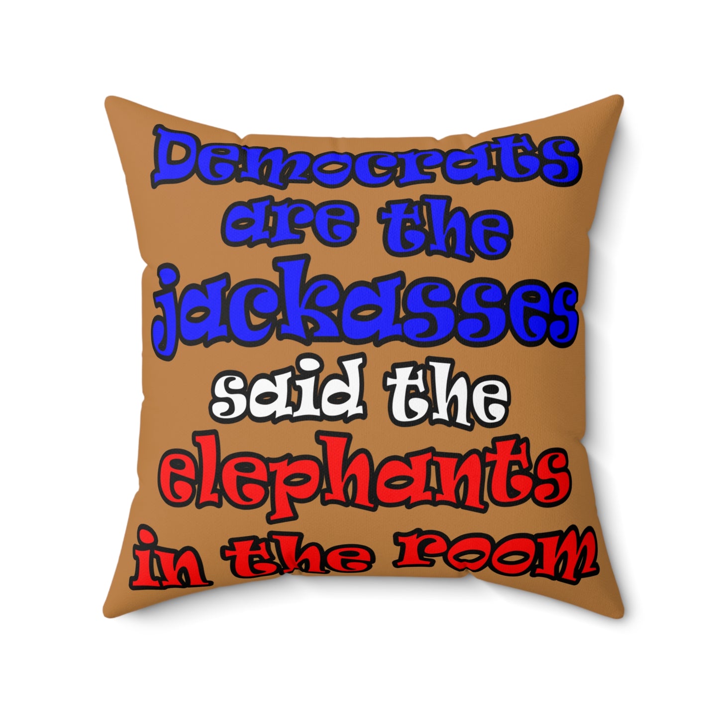 donkeys and elephants - Spun Polyester Square Pillow - (light brown)