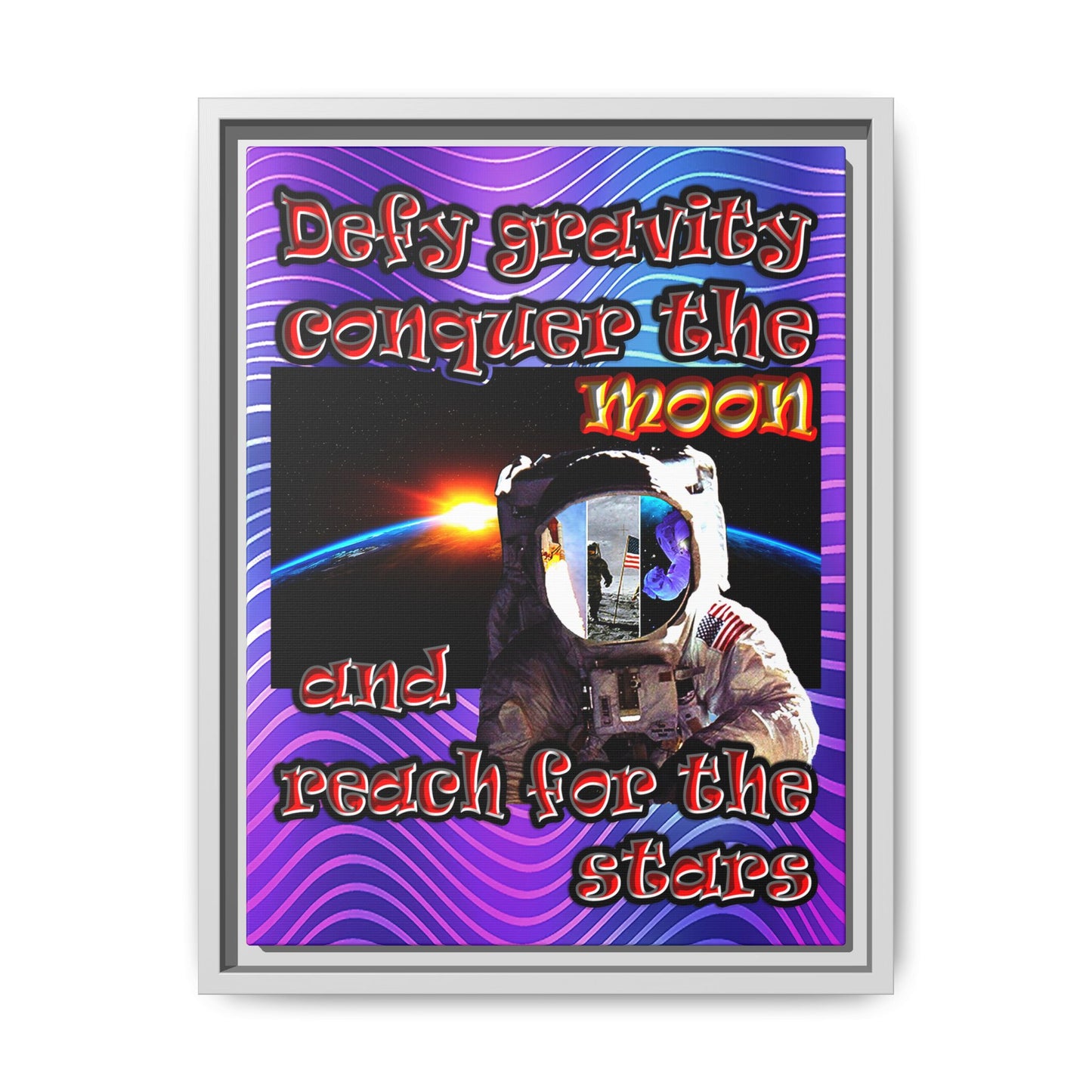 defy conquer reach - framed canvas art (purple wave)