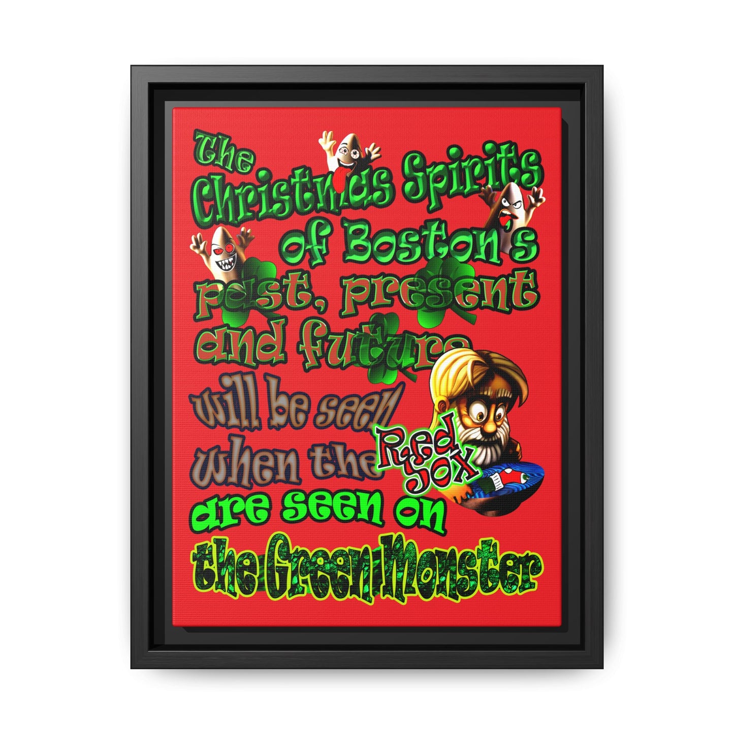 christmas spirits of boston - framed canvas art (red)
