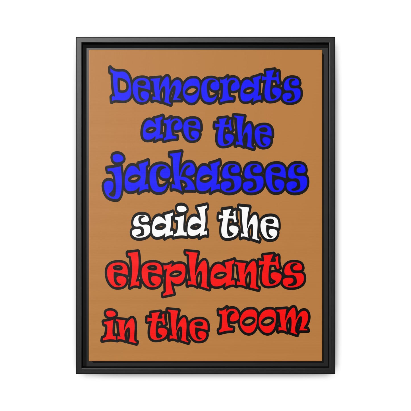 donkeys and elephants - framed canvas art (light brown)