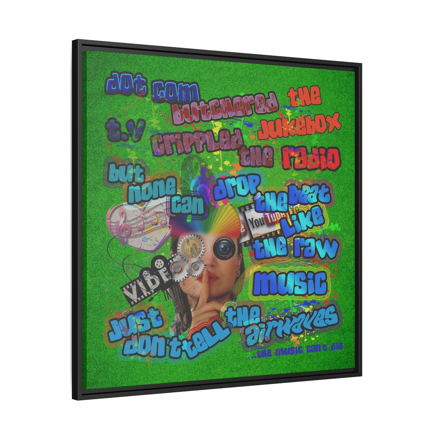 drop the beat - framed canvas art (green turf)