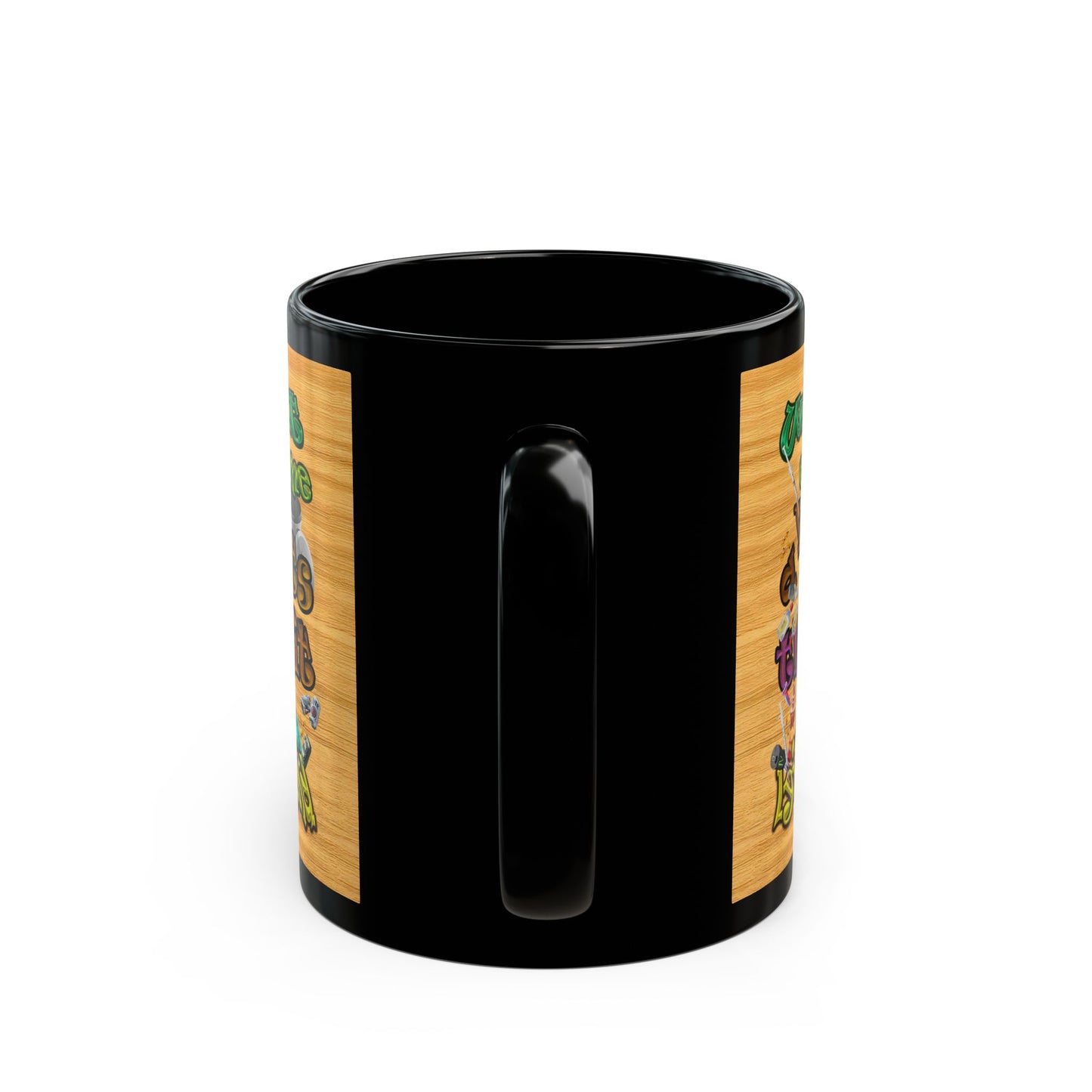 the bum's shit - Black Mug (butterscotch wood finish)