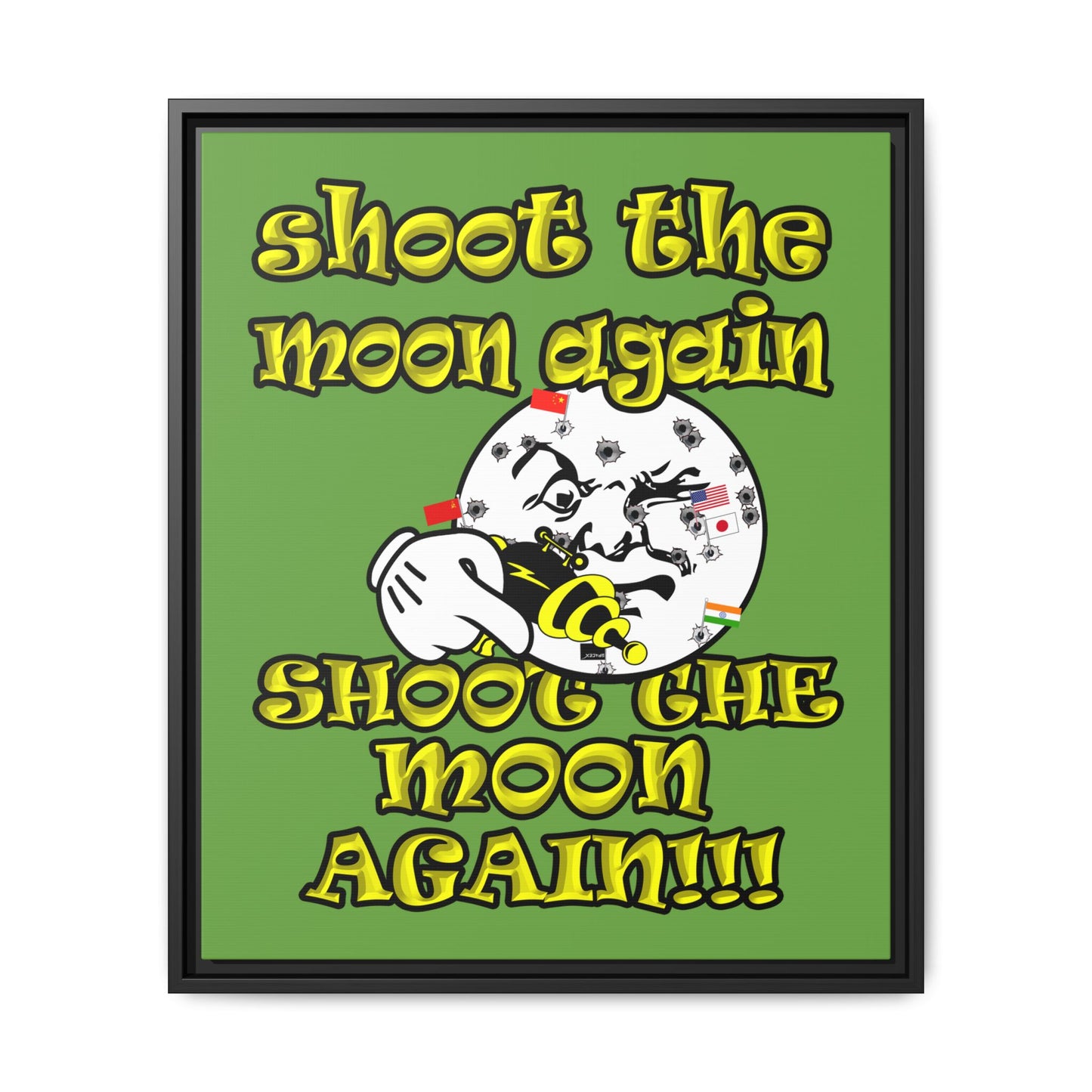shoot the moon again - framed canvas art (green)