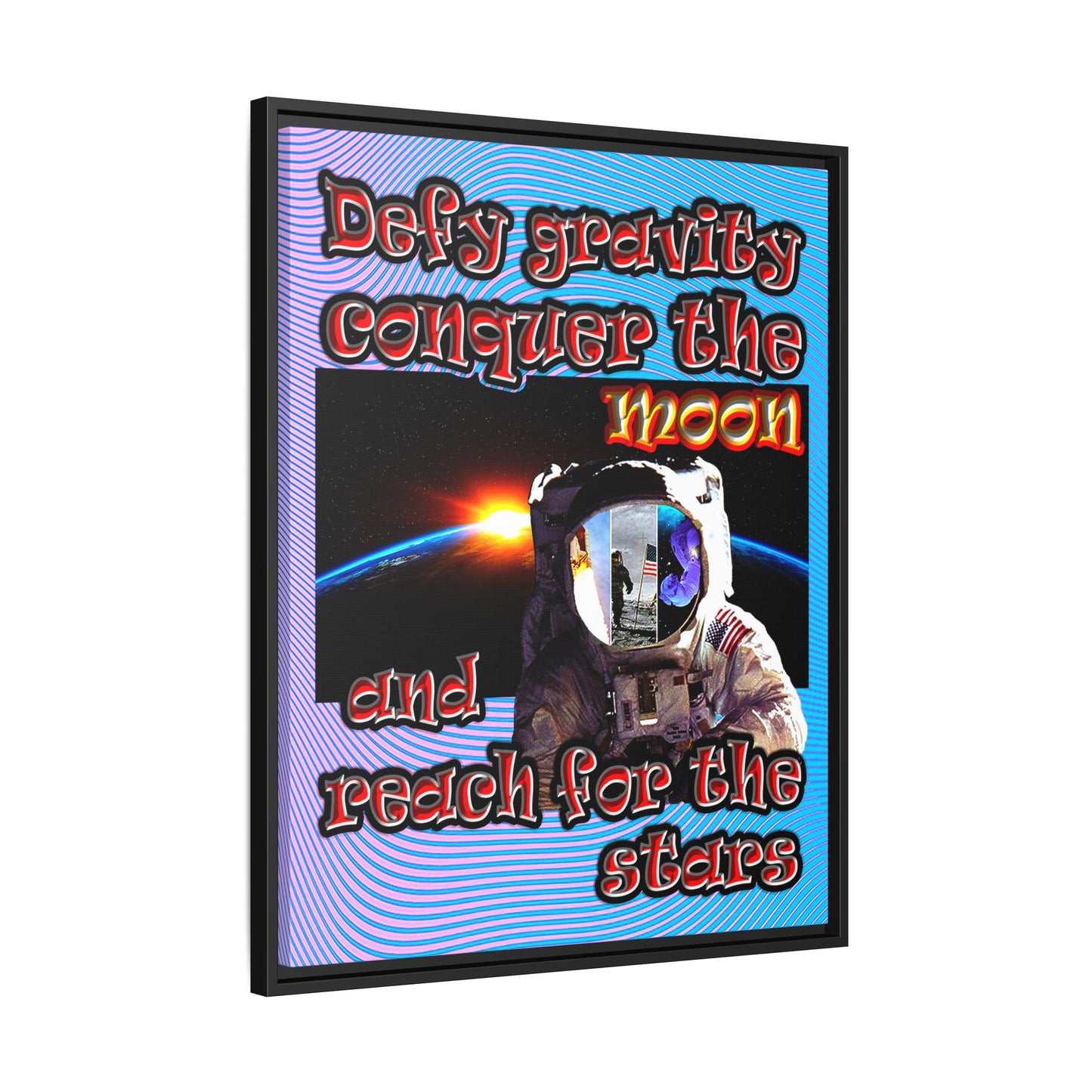 defy conquer reach - framed canvas art (light blue-purple wave)