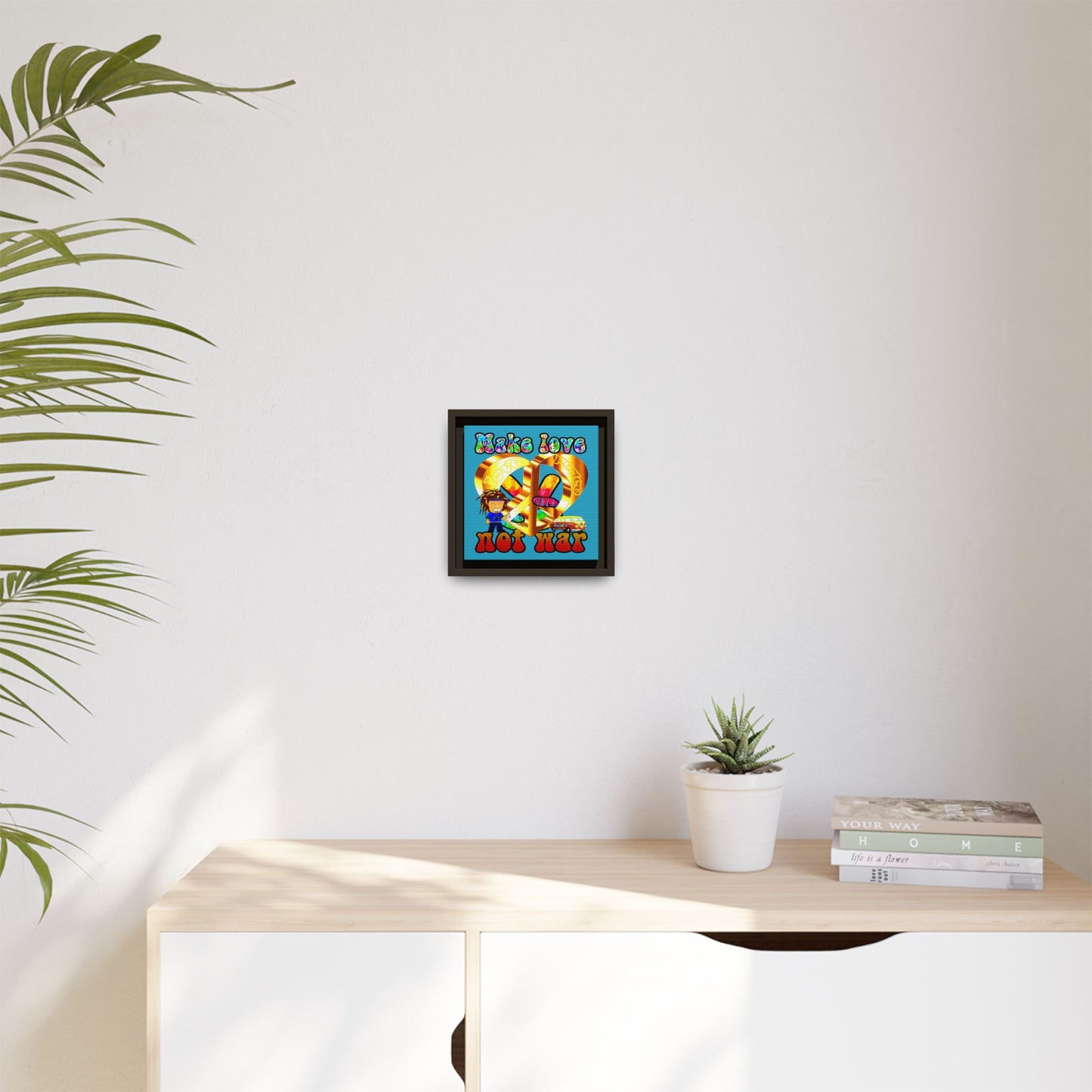 love peace - framed canvas art (turquoise)