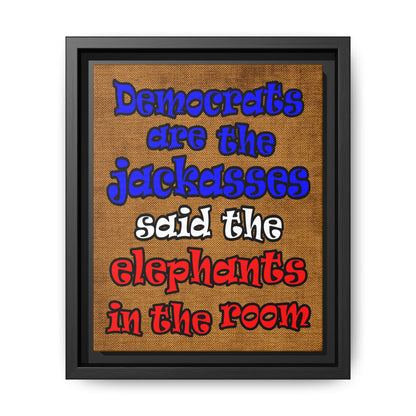 donkeys and elephants - framed canvas art (brown papyrus)