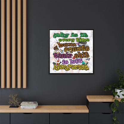 the bum's shit - framed canvas art (white marble)