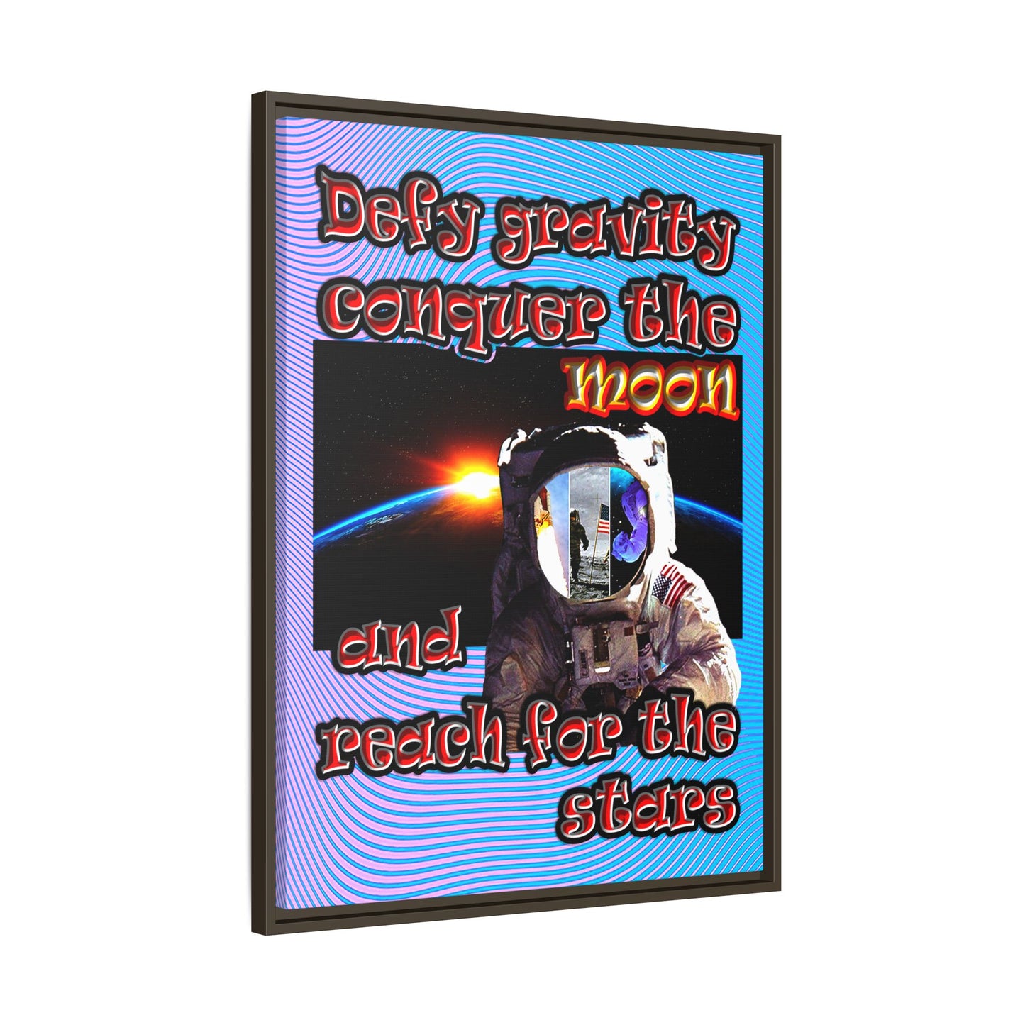defy conquer reach - framed canvas art (light blue-purple wave)