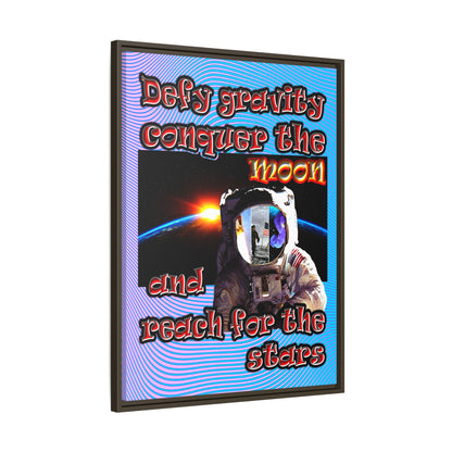 defy conquer reach - framed canvas art (light blue-purple wave)