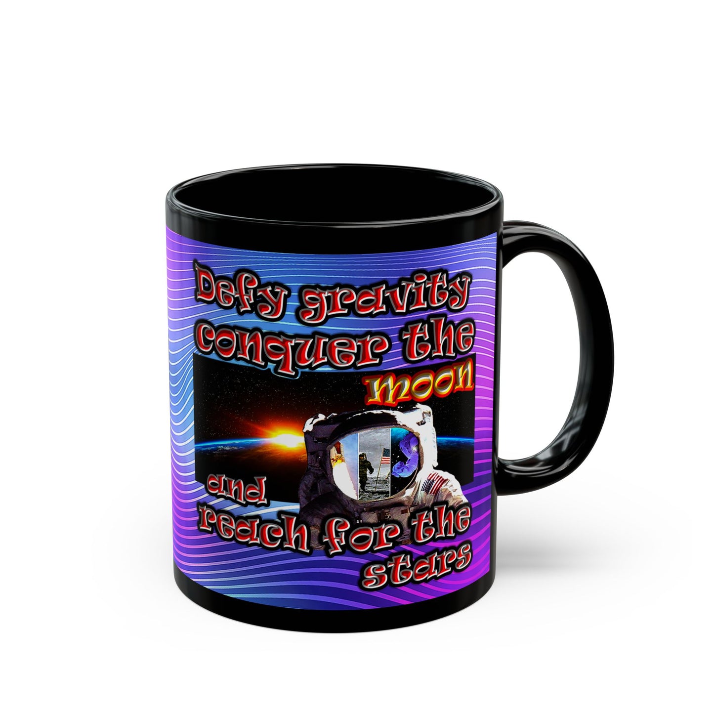 defy conquer reach - Black Mug (purple wave)