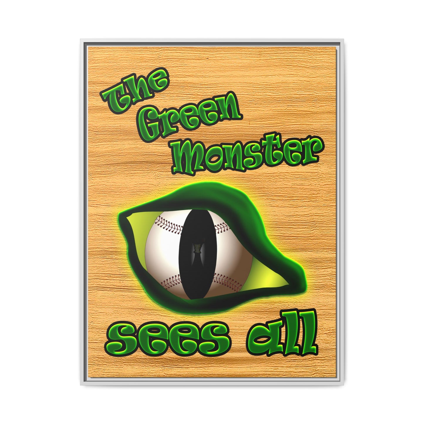 green monster - framed canvas art (butterscotch wood finish)