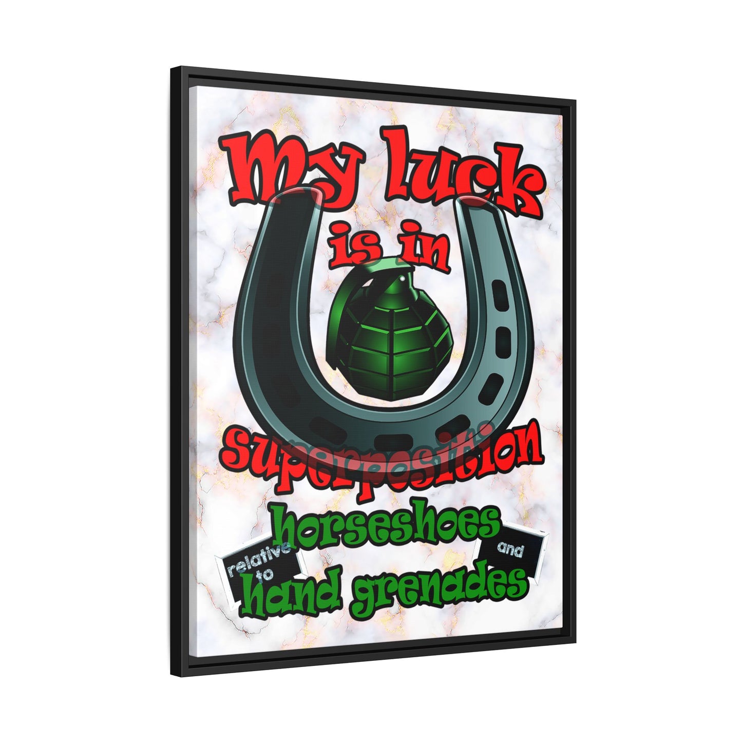 my luck - framed canvas art (white marble)